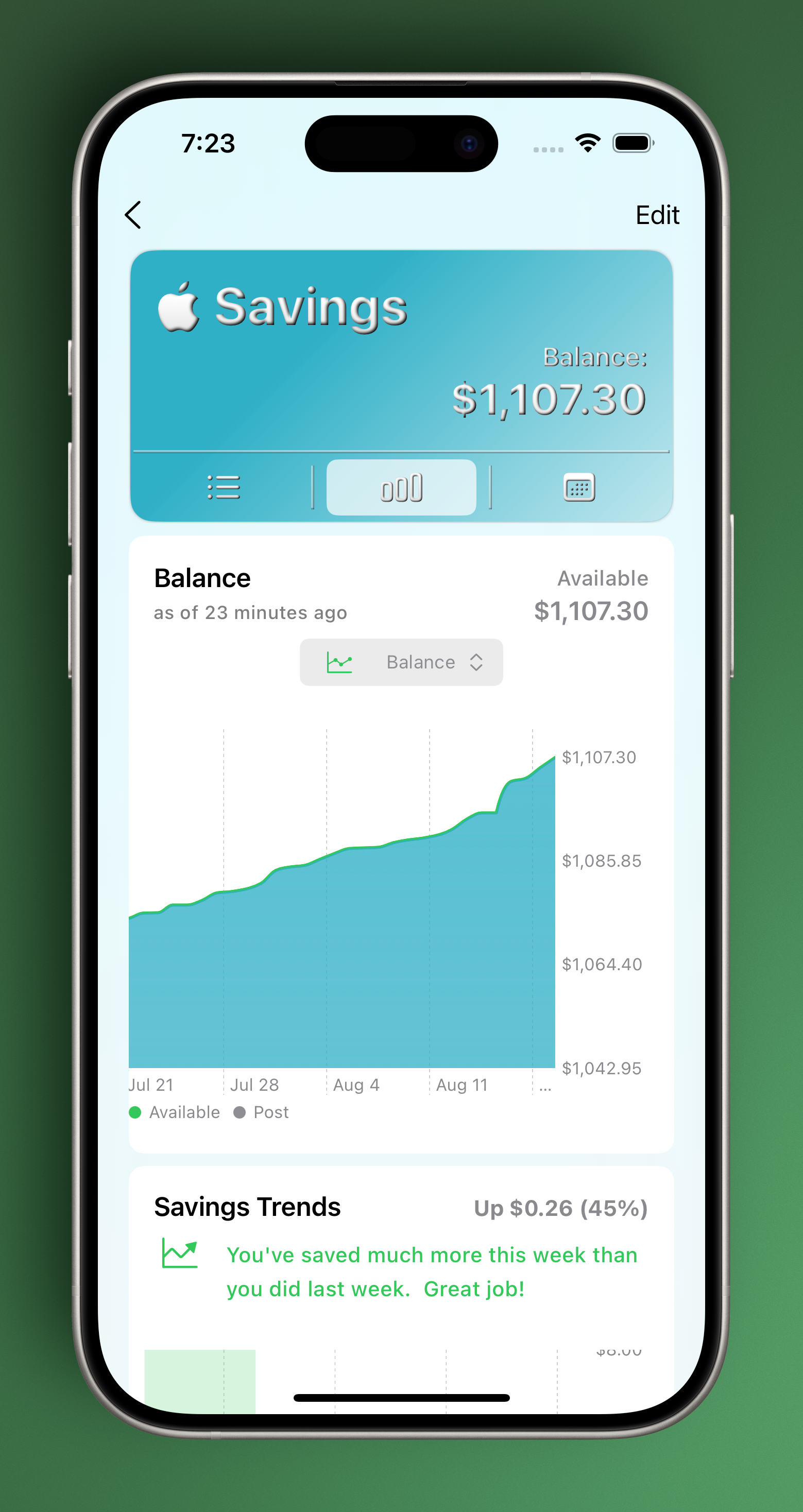 Account Insights savings charts